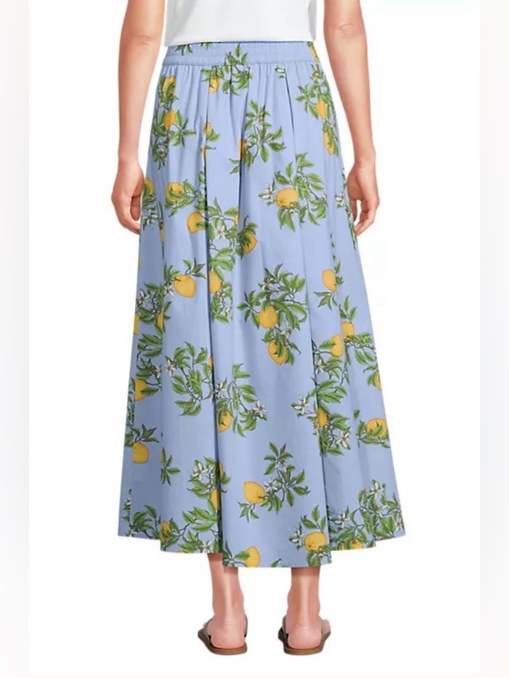 100% cotton (with pockets!) Lands' End Powder Blue Lemon-Print Maxi Skirt - Picture 2 of 8